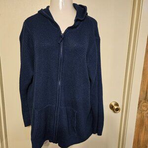 Blue Thermal Weave Long Sleeve Zip Sweater with Hood